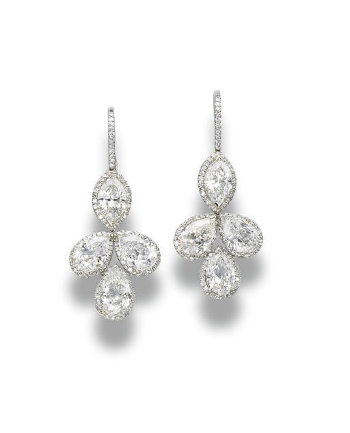 A PAIR OF DIAMOND EAR PENDANTS, BY MANUEL BOUVIER