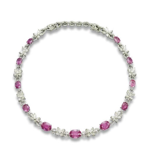 A PINK SAPPHIRE AND DIAMOND NECKLACE, BY CUSI