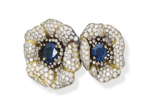 A SAPPHIRE AND DIAMOND 'GAUGUIN' FLOWER BROOCH, BY VAN CLEEF & ARPELS