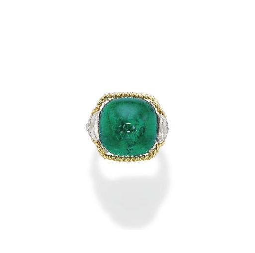 AN EMERALD AND DIAMOND RING