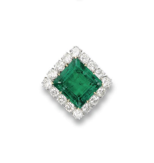 A FINE EMERALD AND DIAMOND PENDANT/BROOCH, BY VAN CLEEF & ARPELS