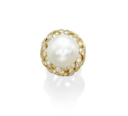 AN ELEGANT NATURAL PEARL AND DIAMOND RING, BY CARTIER