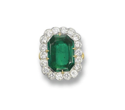 AN EMERALD AND DIAMOND RING