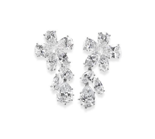 A PAIR OF FINE DIAMOND EAR PENDANTS, BY CARTIER