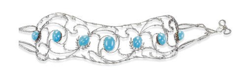 AN ELEGANT BELLE EPOQUE TURQUOISE AND DIAMOND CHOKER, BY CHAUMET