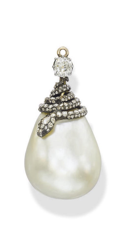 A SUPERB ANTIQUE NATURAL PEARL AND DIAMOND PENDANT, BY CHAUMET