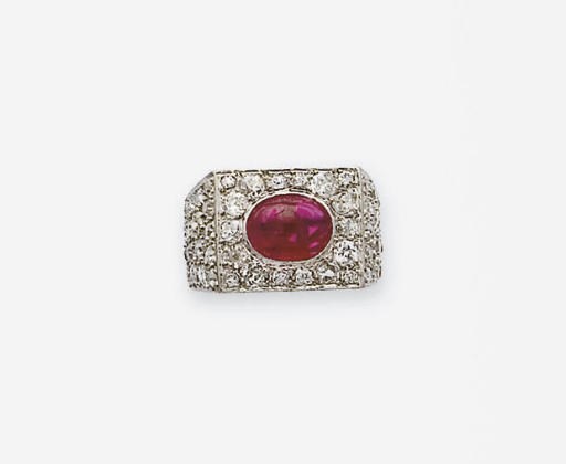 BAGUE CHEVALIERE RUBIS ET DIAMANTS