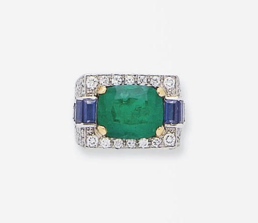 BAGUE EMERAUDE, SAPHIRS ET DIAMANTS