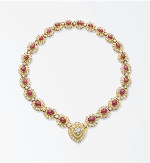 COLLIER COEUR RUBIS ET DIAMANTS