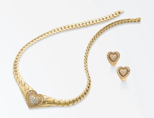 COLLIER ET PAIRE DE BOUCLES D'OREILLES DIAMANTS, PAR CARTIER