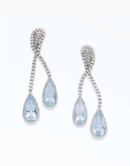 PAIRE DE PENDANTS D'OREILLES AIGUE-MARINES ET DIAMANTS, PAR MARGHERITA BURGENER