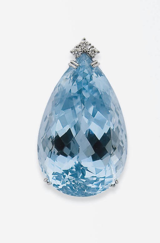 PENDENTIF AIGUE-MARINE ET DIAMANTS