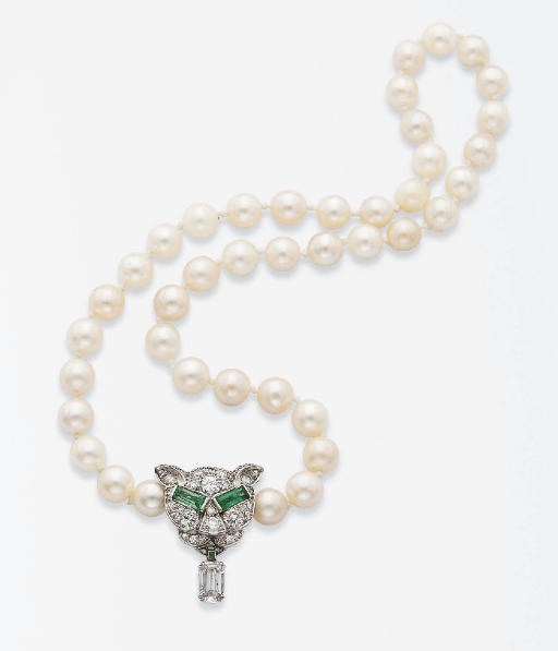 COLLIER PERLES DE CULTURE, EMERAUDES ET DIAMANTS, PAR RENE BOIVIN