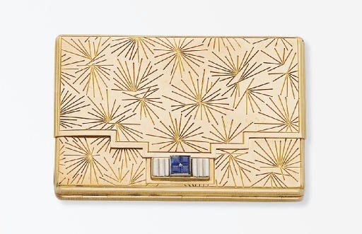 POUDRIER ART DECO SAPHIRS ET ETUI A CIGARETTES EMAIL, PAR VAN CLEEF & ARPELS