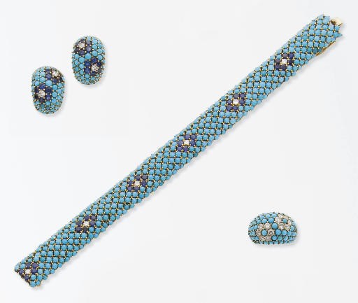 DEMI-PARURE TURQUOISE, SAPHIRS ET DIAMANTS