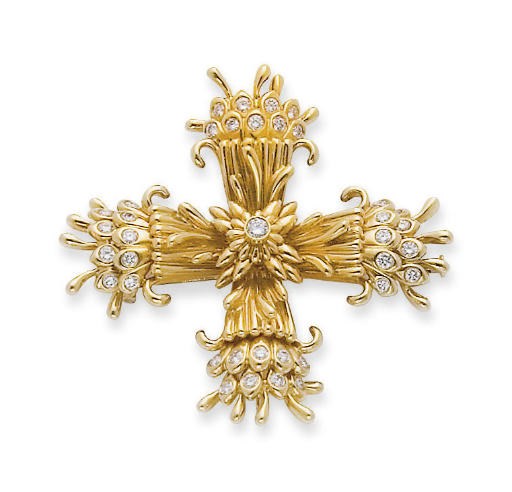 CLIP CROIX OR ET DIAMANTS, PAR TIFFANY & CO. SCHLUMBERGER