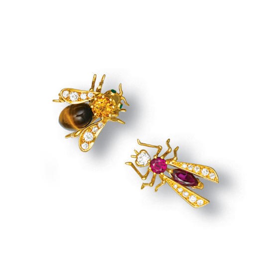 TWO MULTI-GEM AND DIAMOND PINS, BY PIAGET