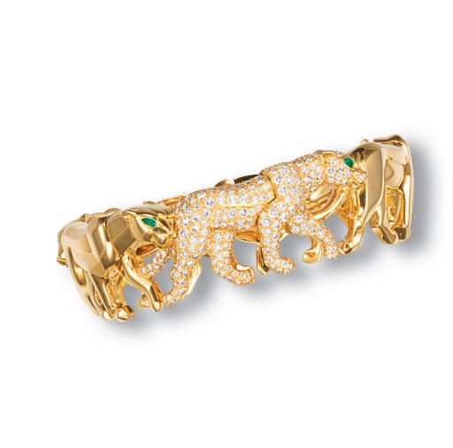 A DIAMOND, EMERALD AND 18K GOLD 'PANTHÈRE' BANGLE, BY CARTIER