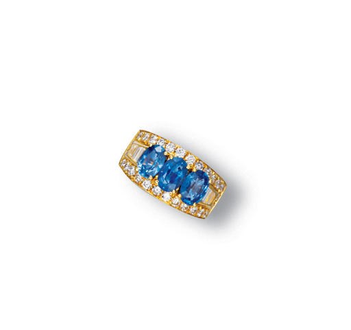 A SAPPHIRE AND DIAMOND RING, BY BULGARI
