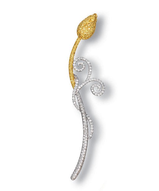 A COLOURED DIAMOND AND DIAMOND BROOCH