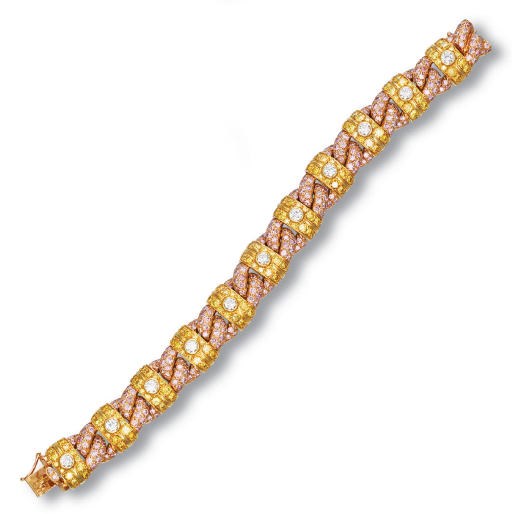 A COLOURED DIAMOND AND DIAMOND BRACELET, BY GRAFF