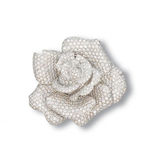 A DIAMOND ROSE CLIP BROOCH