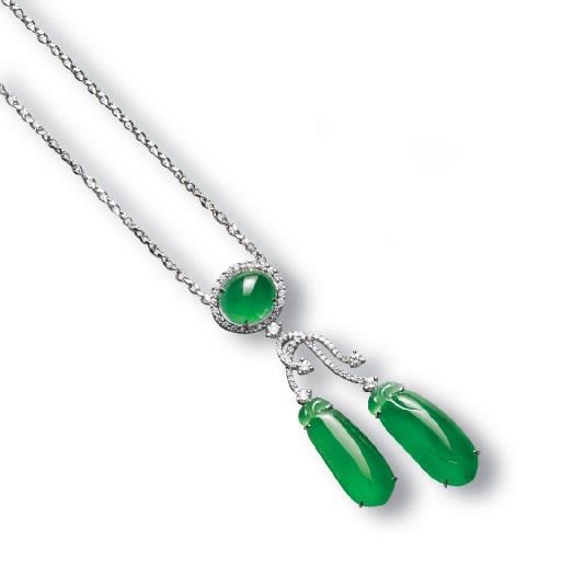 A JADEITE AND DIAMOND PENDENT NECKLACE