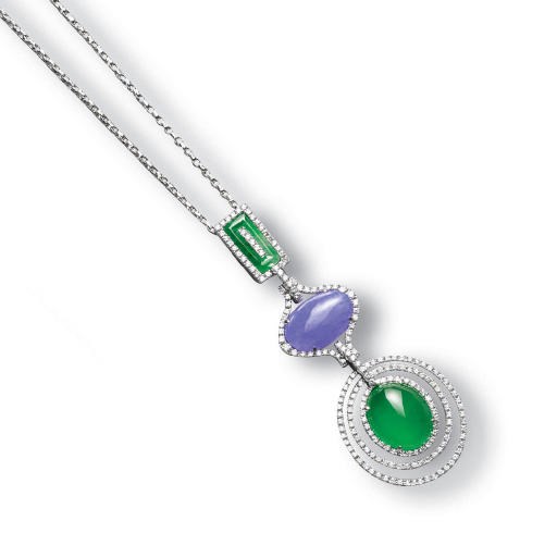 A JADEITE AND DIAMOND PENDENT NECKLACE