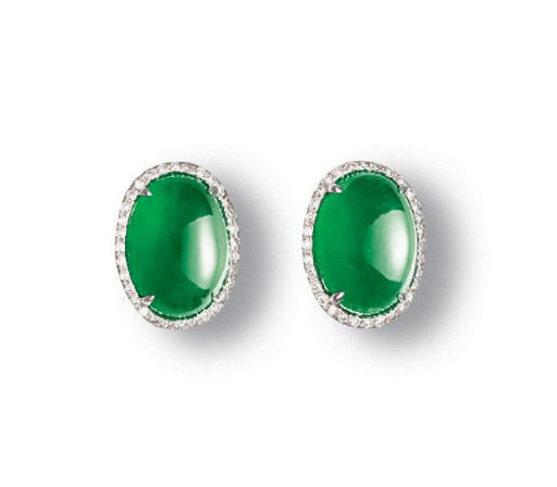 A PAIR OF JADEITE AND DIAMOND EARRINGS