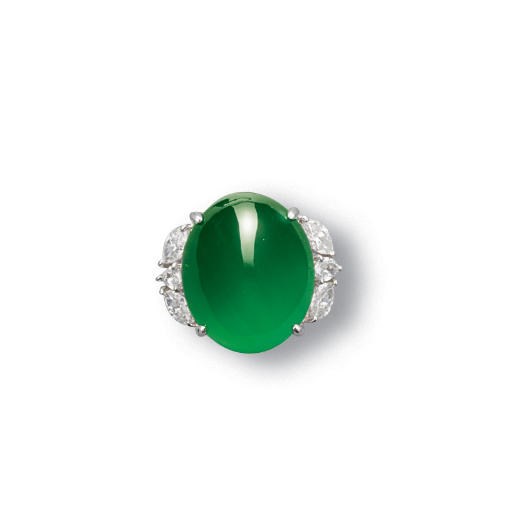 A JADEITE AND DIAMOND RING