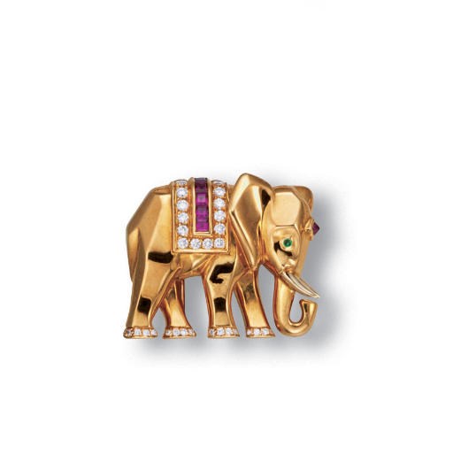 A 18K GOLD ELEPHANT CLIP BROOCH, BY CARTIER