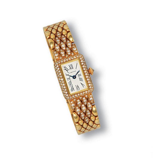 A LADY'S 18K GOLD AND DIAMOND WRISTWATCH, BY CARTIER