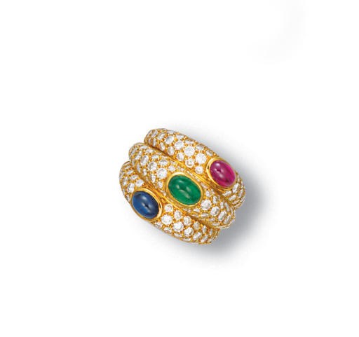 A MULTI-GEM AND DIAMOND RING, BY CARTIER