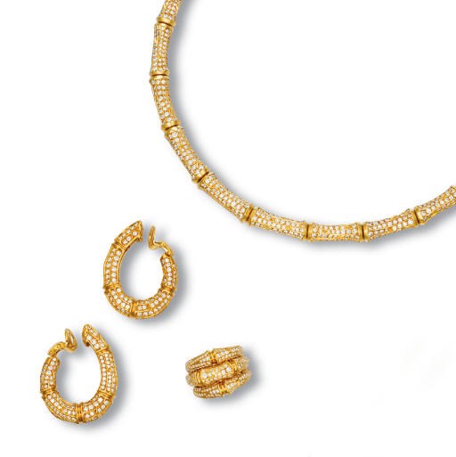 A SUITE OF DIAMOND AND 18K GOLD 'BAMBOO' JEWELLERY, BY CARTIER