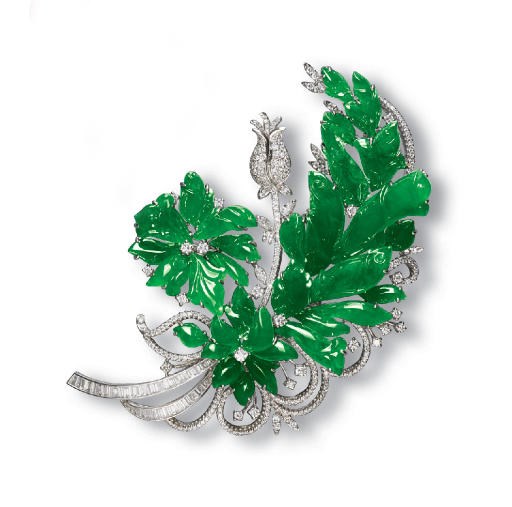 A JADEITE AND DIAMOND CLIP BROOCH