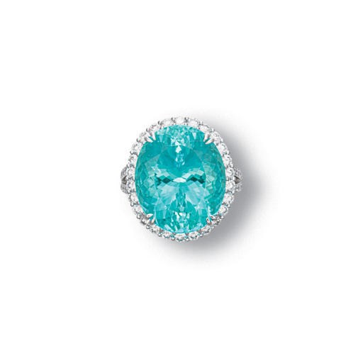 A PARAIBA TOURMALINE AND DIAMOND RING