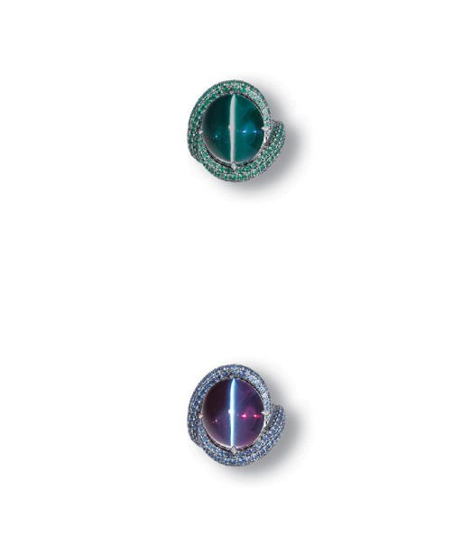 A RARE CAT'S EYE ALEXANDRITE AND DIAMOND RING