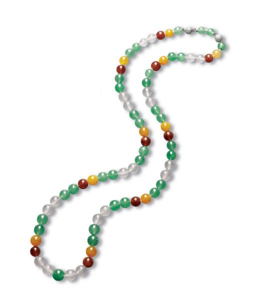 A MULTI-COLORED JADEITE BEAD NECKLACE