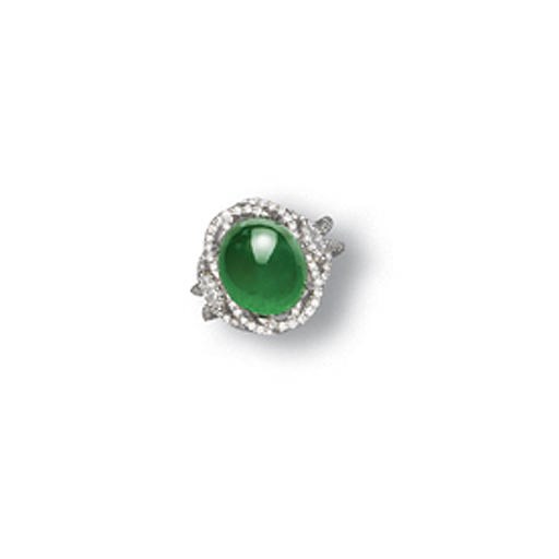 A JADEITE AND DIAMOND RING