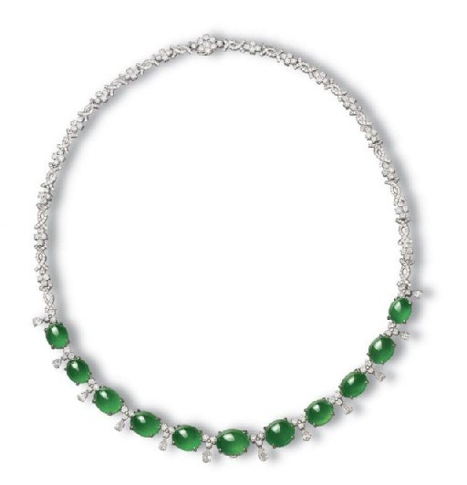A JADEITE AND DIAMOND NECKLACE