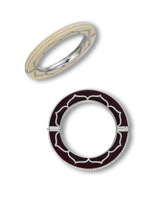 ** A PAIR OF IVORY, CULTURED PEARL AND DIAMOND BANGLES, BY J.KOO