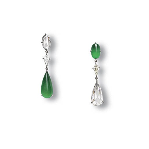 A PAIR OF JADEITE AND DIAMOND EAR PENDANTS, BY J.KOO