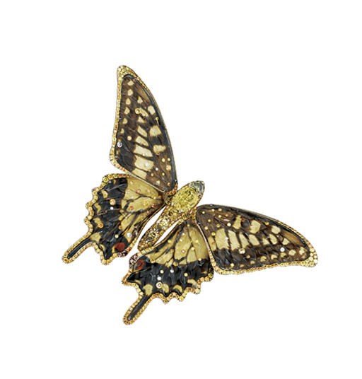 AN EXCEPTIONAL COLOURED DIAMOND, ROCK CRYSTAL AND MOTHER-OF-PEARL CLIP BROOCH, BY WALLACE CHAN