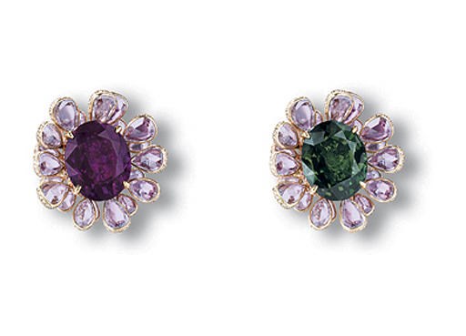 AN EXQUISITE ALEXANDRITE, PINK TOURMALINE AND DIAMOND FLOWER RING, BY WALLACE CHAN