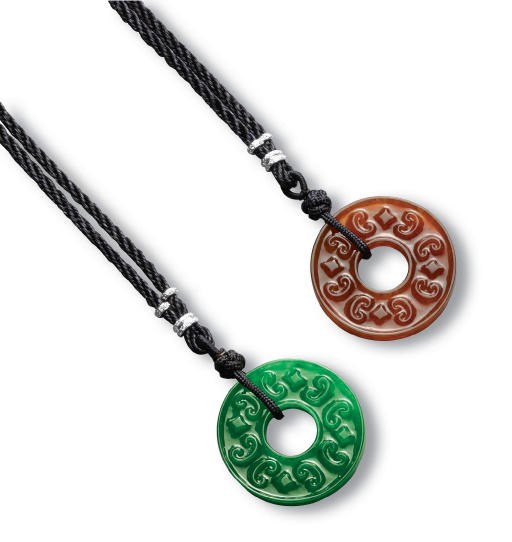 A PAIR OF JADEITE BI AND DIAMOND NECKLACES