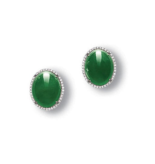 A PAIR OF JADEITE AND DIAMOND EARRINGS