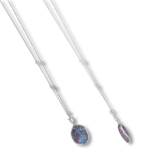 AN OPAL AND DIAMOND PENDENT NECKLACE