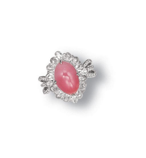 **A CONCH PEARL AND DIAMOND RING