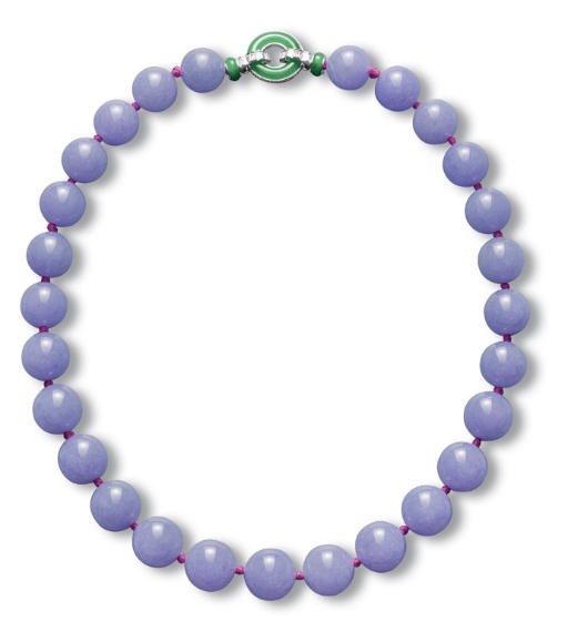 A JADEITE BEAD AND DIAMOND NECKLACE