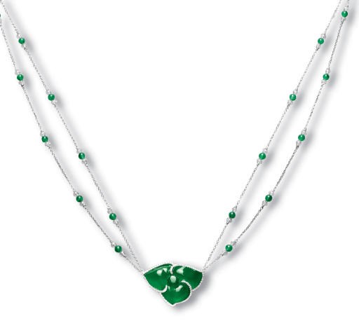 A JADEITE AND DIAMOND PENDENT NECKLACE